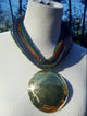 Genuine leather with Bronze pendant Multi-strand Statement necklace - multicolor