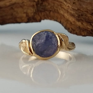 Blue Sapphire Engagement Ring, Yellow Gold Sapphire Engagement Ring, One-of-a-kind Leaf & Twig Engagement Ring hand sculpted by Dawn