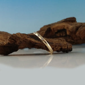 14k Yellow Gold Stackable Diamond Twig Wedding Band, 8 Diamonds Wedding Band hand sculpted by Dawn Vertrees