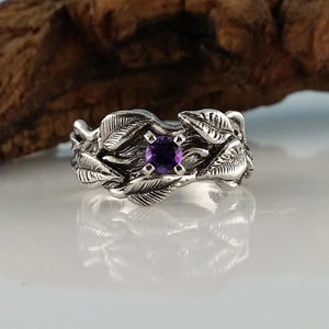 Sterling Silver Faceted Polished Gemstone Leaf and Twig Wedding Band, Tree Branch Ring, Leaf Ring, Twig Ring, Twig Band by Dawn Vertrees
