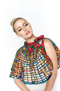 Handmade African Wax Print /Ankara Laced Cape Necklace - convertible, bathing suit cover up, skirt, poncho