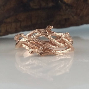 Women's Branch Wedding Band, Twig Engagement Ring, 14k, 18k, Yellow, White, Rose, Green Gold, Hand sculpted by Dawn Vertrees