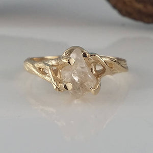 His and Hers Matching Twig Wedding Set in 14k Gold, Twig Wedding Band & Rough White Sapphire Engagement Ring by Dawn Vertrees