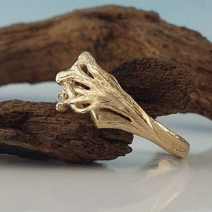 His and Hers Matching Twig Wedding Set in 14k Gold, Twig Wedding Band & Rough White Sapphire Engagement Ring by Dawn Vertrees