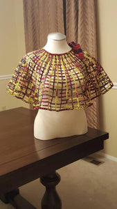 Handmade African Wax Print /Ankara Laced Cape Necklace - convertible, bathing suit cover up, skirt, poncho