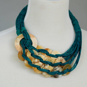 Genuine leather Multi-strand Statement necklace with Horn, bone and stone _ multi