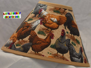 Country Chickens Rooster Hens Fabric Lamp Shade (10 Sizes to Choose From)