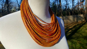 Recyled Flipflop multistrand  Necklace - Mustard
