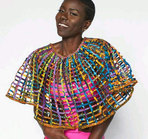 Ankara Large laced Cape with button. No ebelishment
