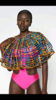 Ankara Large laced Cape with button. No ebelishment
