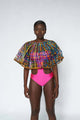 Ankara Large laced Cape with button. No ebelishment