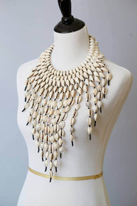 Genuine  Cowry Shell Cascading Necklace African Necklace, Wedding Beaded Necklace, African Jewelry, African Necklace
