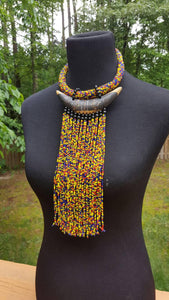 Handmade glass beads and wood Statement Necklace