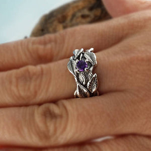 Sterling Silver Faceted Polished Gemstone Leaf and Twig Wedding Band, Tree Branch Ring, Leaf Ring, Twig Ring, Twig Band by Dawn Vertrees