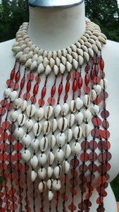 Recycled Rubber Mixed Genuine cowry shell and Glass Beads Statement Necklace