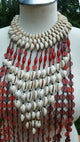 Recycled Rubber Mixed Genuine cowry shell and Glass Beads Statement Necklace