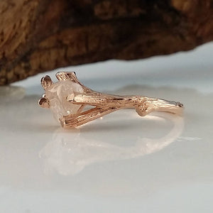 Twig Engagement Ring, Uncut Rough White Sapphire in 14k Yellow, White, Green or Rose Gold  (Solitaire Only) White Sapphires by Dawn Vertrees