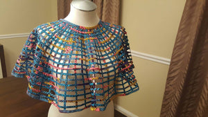 Handmade African Wax Print /Ankara Laced Cape Necklace - convertible, bathing suit cover up, skirt, poncho