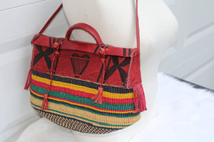 Halimatu Straw Leather bag, Vintage bag, Authentic hand made messenger bag