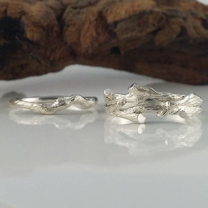 Women's Branch Wedding Band Set, Twig Engagement Ring, 14k, 18k, Yellow, White, Rose, Green Gold, Hand sculpted by Dawn Vertrees