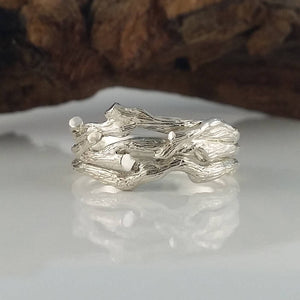 Women's Branch Wedding Band Set, Twig Engagement Ring, 14k, 18k, Yellow, White, Rose, Green Gold, Hand sculpted by Dawn Vertrees