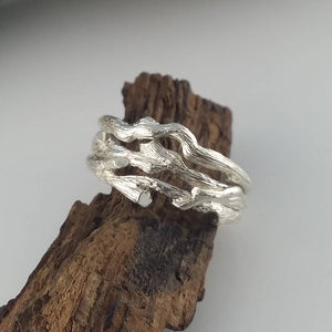 Women's Branch Wedding Band Set, Twig Engagement Ring, 14k, 18k, Yellow, White, Rose, Green Gold, Hand sculpted by Dawn Vertrees