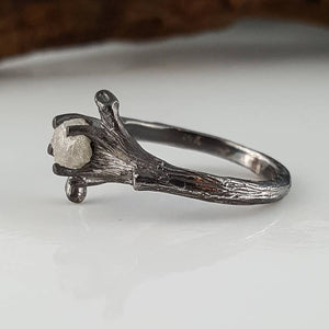 Raw Diamond Black Gold Engagement Set, 14k Yellow Gold Black Rhodium, Twig Wedding Set, Engagement Rings by Dawn Vertrees