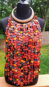 Genuine leather and Old Vulcanic/valcanite/vinyl/Heishi STATEMENT NECKLACE
