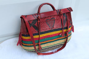 Halimatu Straw Leather bag, Vintage bag, Authentic hand made messenger bag