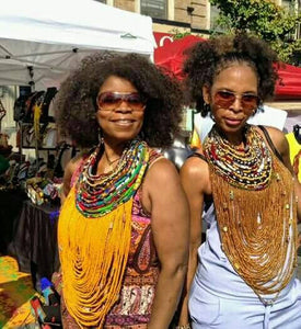Dufie statement Ghana local trade beads with Ankara Multistrand  Necklace