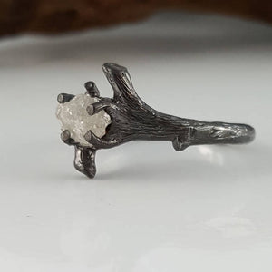 Raw Diamond Black Gold Engagement Set, 14k Yellow Gold Black Rhodium, Twig Wedding Set, Engagement Rings by Dawn Vertrees