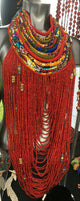 Dufie statement Ghana local trade beads with Ankara Multistrand  Necklace