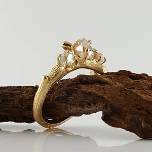 Raw Diamond Twig Engagement Ring, Premium Three Stone Custom Made-to-Order, Gold, Hand Sculpted by Dawn Vertrees