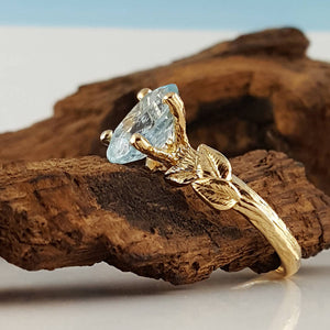 Blue Montana Sapphire Twig Bridal Set, 14k Gold with Colorful Sapphires, Hand Faceted by Dawn Vertrees