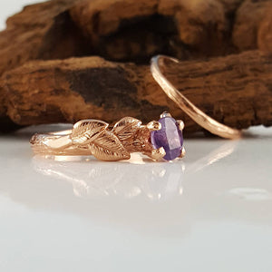 Purple Montana Sapphire Twig Engagement rings Bridal Set, Gold with Colorful Sapphires by Dawn Vertrees