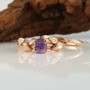 Purple Montana Sapphire Twig Engagement rings Bridal Set, Gold with Colorful Sapphires by Dawn Vertrees