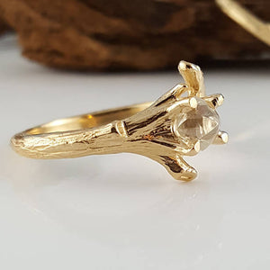 Raw Diamond Twig Engagement Ring, Wedding Set, 14k Gold  by Dawn Vertrees