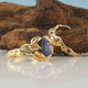 Blue Ceylon Sapphire Leaf and Twig Bridal Set in 18k Yellow Gold,  Wedding Set, 3 Stone Engagement Ring Hand sculpted by Dawn Vertrees