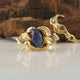 Blue Ceylon Sapphire Leaf and Twig Bridal Set in 18k Yellow Gold,  Wedding Set, 3 Stone Engagement Ring Hand sculpted by Dawn Vertrees