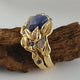 Blue Ceylon Sapphire Leaf and Twig Bridal Set in 18k Yellow Gold,  Wedding Set, 3 Stone Engagement Ring Hand sculpted by Dawn Vertrees