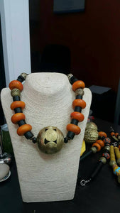African Amber and Bronze necklace