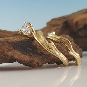 Moissanite Engagement Ring set, Branch Style Engagement Rings, Moissanite Diamond Wedding ring set by Dawn Vertrees Jewelry