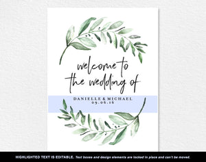 Greenery Wedding Sign, Welcome Sign, Welcome Wedding Sign, Sign Printable, Bliss Paper Boutique, PDF Instant Download #BPB330_59