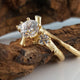 Three Round Moissanite Diamond Engagement Ring set, Hand Made Branch Style Wedding Ring Set in Gold, bridal band set by Dawn Vertrees