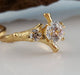 Three Round Moissanite Diamond Engagement Ring set, Hand Made Branch Style Wedding Ring Set in Gold, bridal band set by Dawn Vertrees