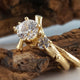 Three Round Moissanite Diamond Engagement Ring set, Hand Made Branch Style Wedding Ring Set in Gold, bridal band set by Dawn Vertrees