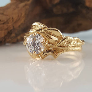 Gold Moissanite Leaf and Twig Engagement Ring in 14k or 18k, Branch Style wedding Ring by Dawn Vertrees