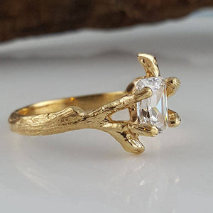 14K or 18K Gold Unique Engagement Ring by Dawn Vertrees, Radiant Cut Moissanite Diamond Branch Style Wedding Ring by Dawn Vertrees Jewelry