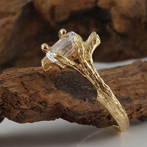 14K or 18K Gold Unique Engagement Ring by Dawn Vertrees, Radiant Cut Moissanite Diamond Branch Style Wedding Ring by Dawn Vertrees Jewelry