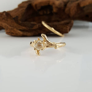 Raw Diamond Twig Engagement Ring, Wedding Set, 14k Gold  by Dawn Vertrees
